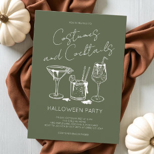 Costumes and Cocktails Green Adult Halloween Party Invitation