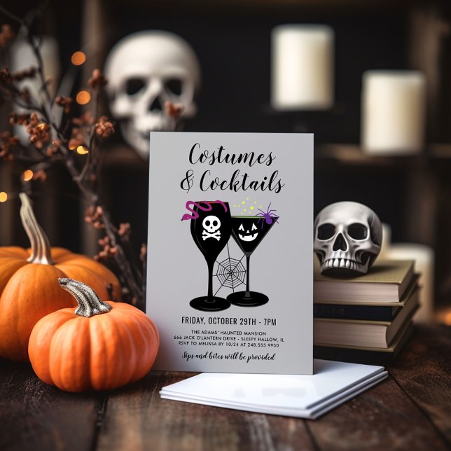 Costumes and Cocktails Grey Halloween Party Invitation (Creator Uploaded)