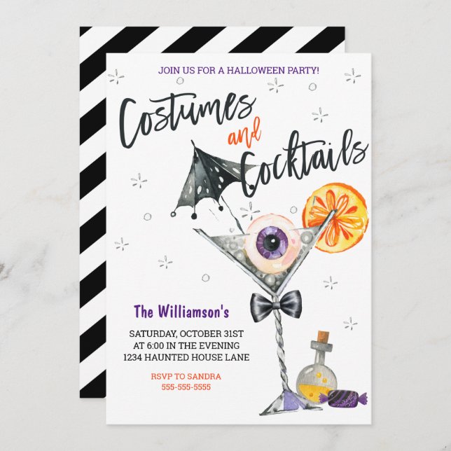 Costumes and Cocktails Halloween Party Invitation (Front/Back)