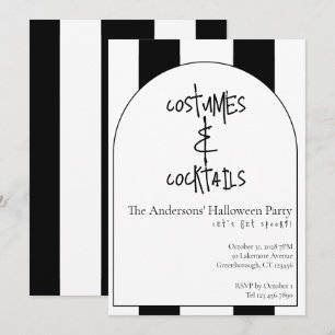 Costumes and Cocktails Halloween Party Stripe Invitation