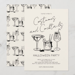 Costumes and Cocktails Ivory Adult Halloween Party Invitation