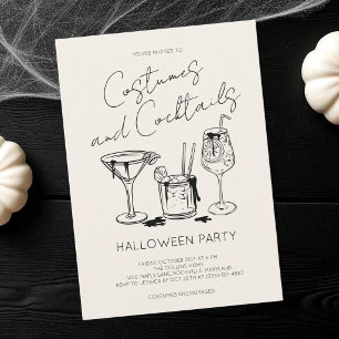 Costumes and Cocktails Ivory Adult Halloween Party Invitation