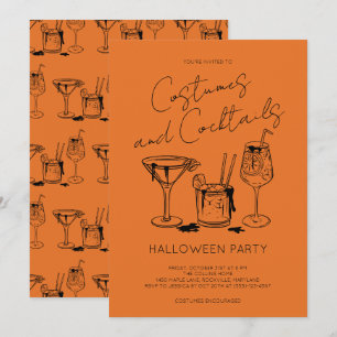 Costumes and Cocktails Orange Halloween Party Invitation