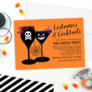 Costumes and Cocktails Orange Halloween Party Invitation