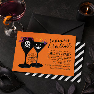 Costumes and Cocktails Orange Spooktacular Party Invitation