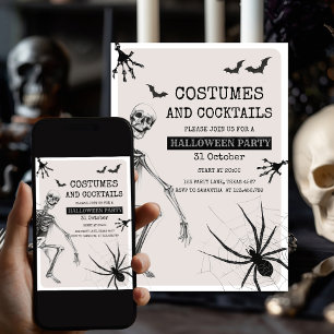 Costumes and Cocktails Scary Party with Skeleton Holiday Card