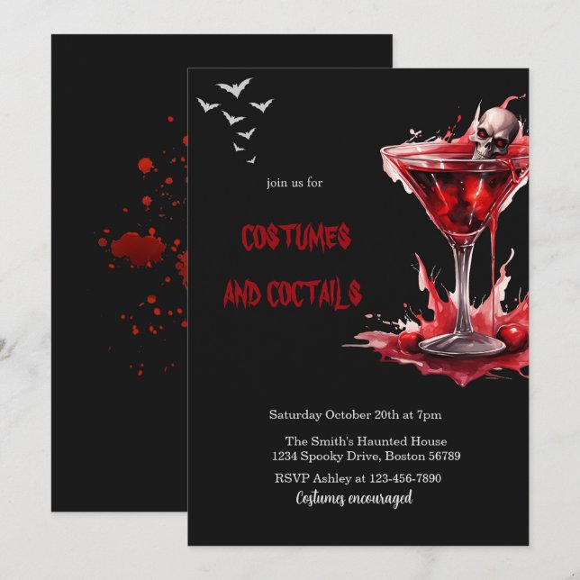 Costumes & Cocktail Adult Skull Halloween Party Invitation (Front/Back)