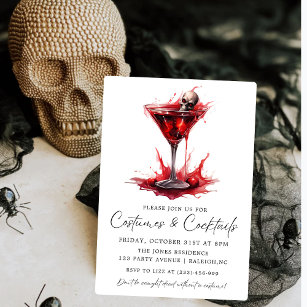 Costumes & Cocktail Adult Skull Halloween Party Invitation