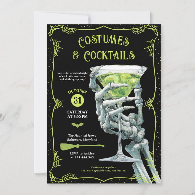 Costumes & Cocktails Adult Spooky Halloween Party Invitation (Front)