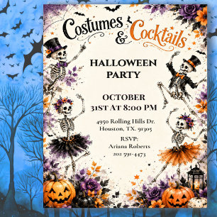 Costumes Cocktails Dancing Skeleton Halloween  Invitation