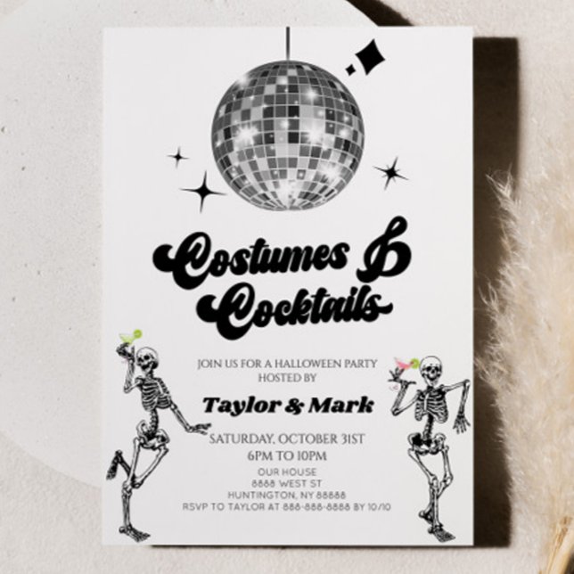 Costumes Cocktails Disco Skeleton Halloween Party Invitation (Creator Uploaded)