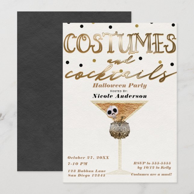 Costumes & Cocktails Elegant Chic Halloween Party Invitation (Front/Back)