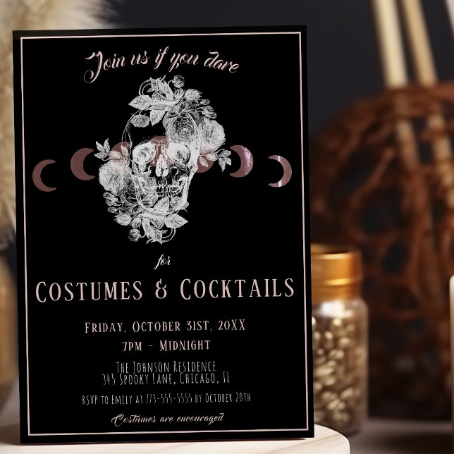 Costumes & Cocktails Gothic Black & White Skull Invitation (Creator Uploaded)