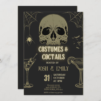 Costumes & Cocktails Halloween Adult Party Scull Invitation
