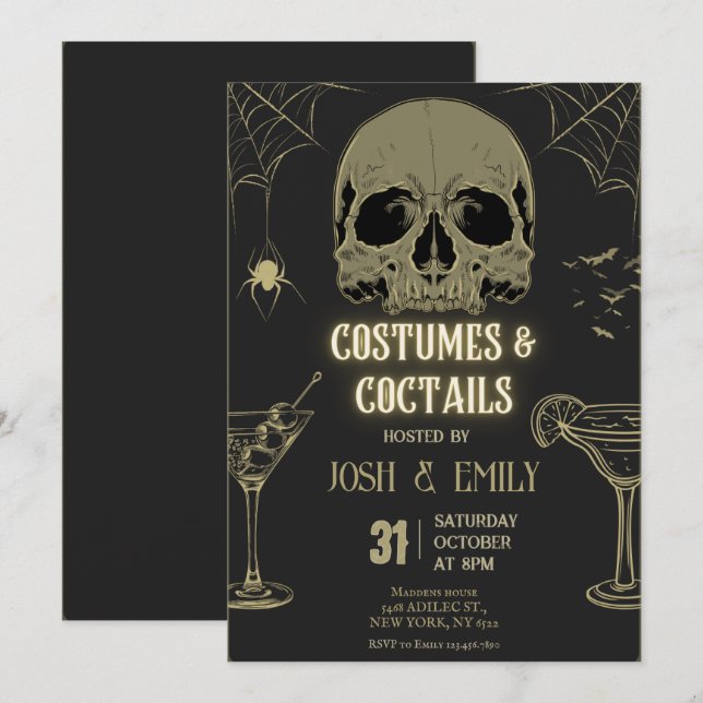Costumes & Cocktails Halloween Adult Party Scull Invitation (Front/Back)