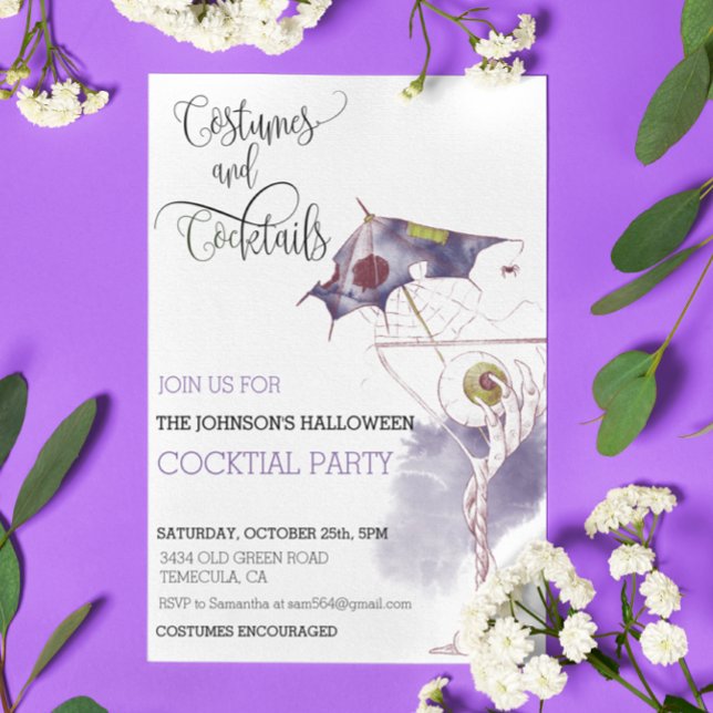 Costumes & Cocktails Halloween Party Watercolor Invitation (Creator Uploaded)