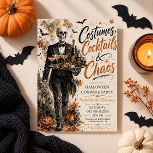 Costumes Cocktails Halloween Vintage Skeleton Invitation