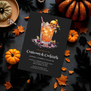 Costumes & Cocktails Skull Glass Halloween Party Holiday Card