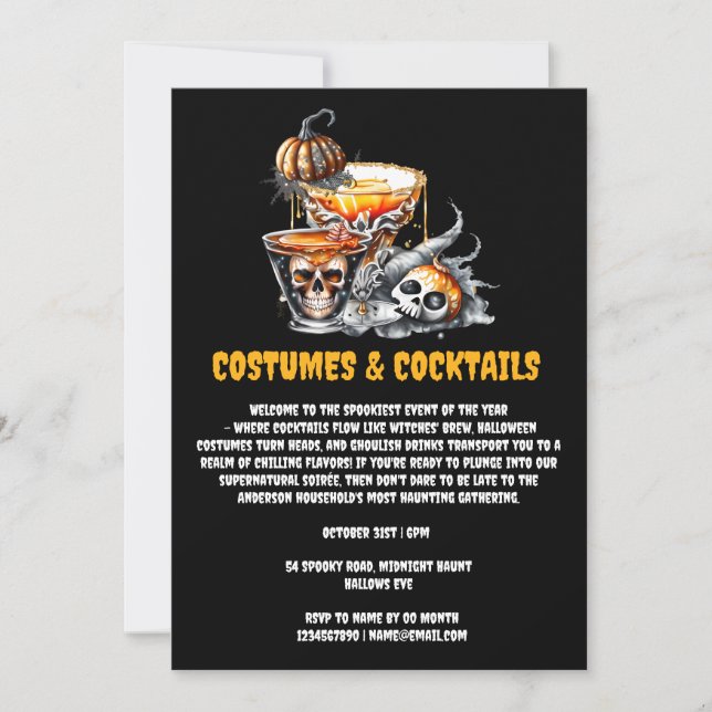 Costumes Cocktails spooky skull drinks pumpkin  Invitation (Front)
