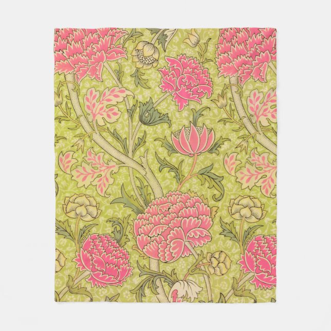 Cosy 19thc pink, green patterned fleece blanket (Front)