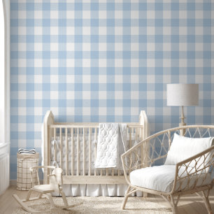 Cosy 6" Light Baby Blue Gingham Buffalo Check Wallpaper