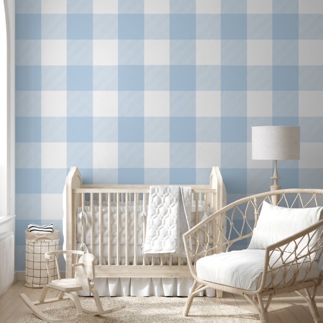 Cosy 6" Light Baby Blue Gingham Buffalo Check Wallpaper (Kids)