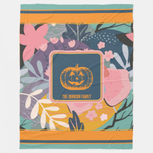 Cosy Abstract Floral Pumpkin Fleece Blanket