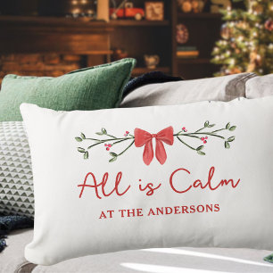 Cosy "All is Calm" Personalised Christmas Holiday  Lumbar Cushion