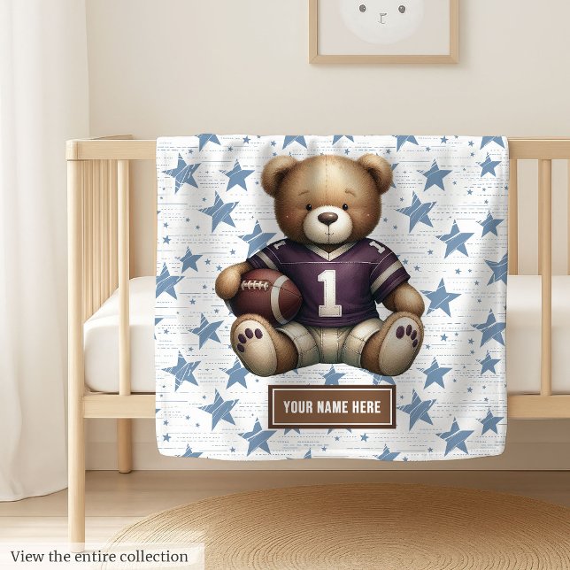 Cosy American Football Teddy Bear Blanket for Boys (Cute American football teddy bear blanket, personalized and perfect boy birthday gift idea.)