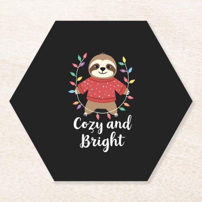 Cosy And Bright Sloth Christmas Lights (3) Paper Coaster (Front)