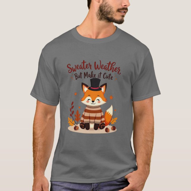 Cosy and Cute Fox in Fall Sweater - t-shirt (Front)