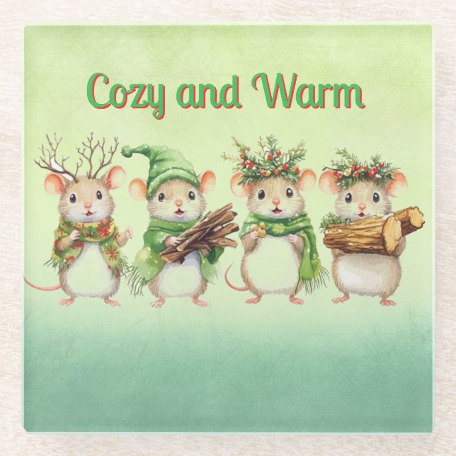 Cosy and Warm Christmas Glass Coaster (Front)