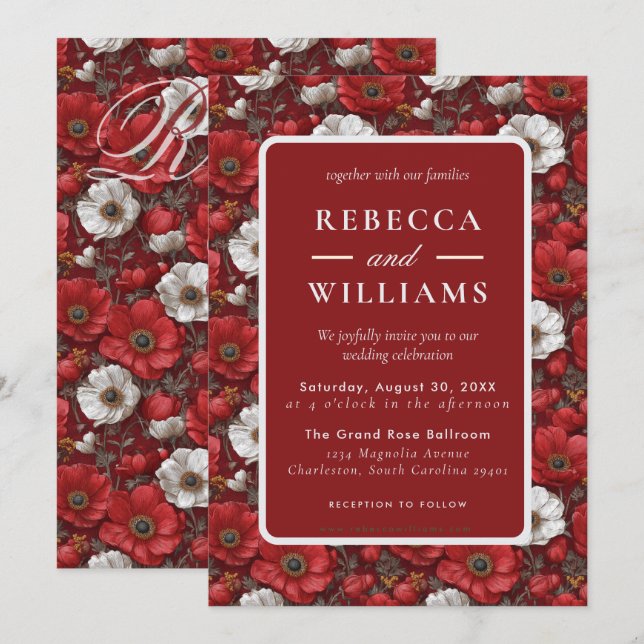 Cosy Anemones Accent Garden Wedding Invitation (Front/Back)