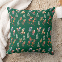 Cosy Animals Skiing Throw Pillow