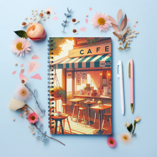 Cosy Anime Cafe Art 90s Vibe Emotional Cityscape  Notebook