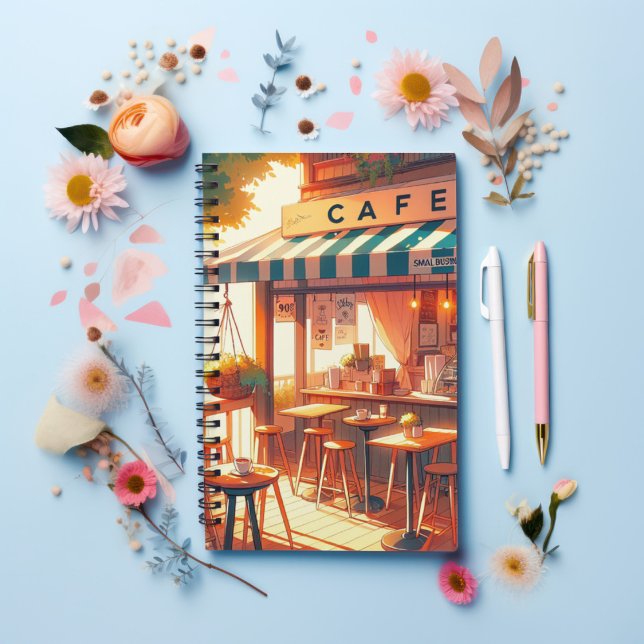 Cosy Anime Cafe Art 90s Vibe Emotional Cityscape  Notebook (Creator Uploaded)