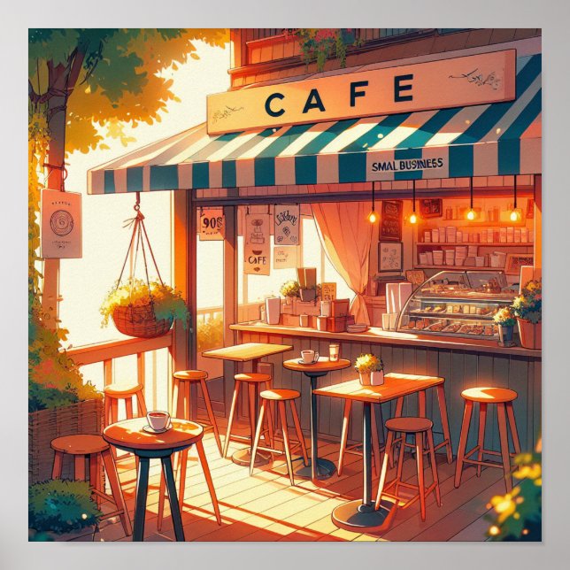 Cosy Anime Cafe Art Poster (Front)