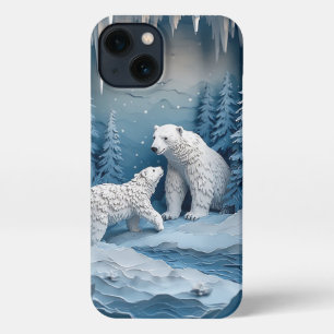 Cosy Arctic Paper Scene ✨ Polar Bears Snowy Winter iPhone 13 Case