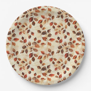 Cosy Autumn Aesthetic Fall Leaves Pattern Paper Plate
