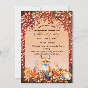 Cosy Autumn and fox Thanksgiving Invitation