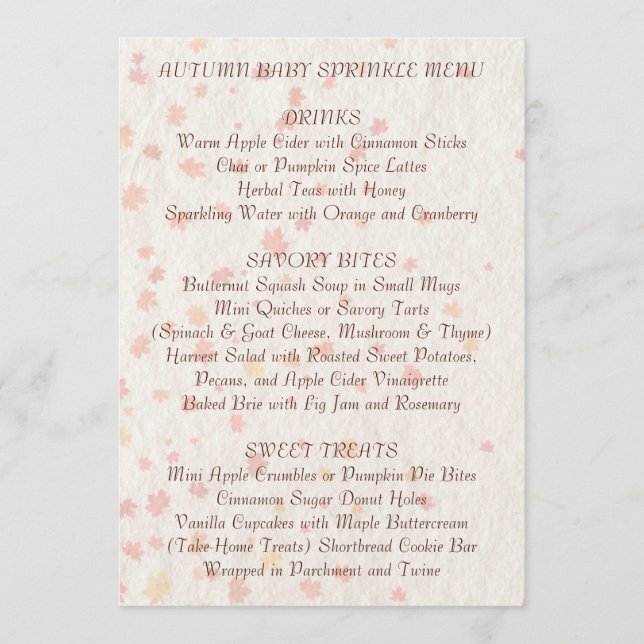 Cosy Autumn Baby Sprinkle Menu | Seasonal  (Front)