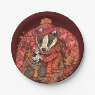 Cosy Autumn Badger Art Paper Plates