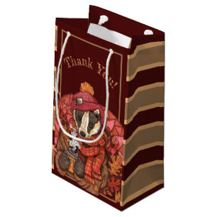 Cosy Autumn Badger Art Small Gift Bag