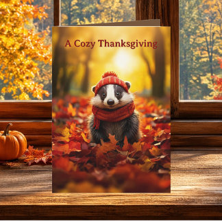 Cosy Autumn Badger Thanksgiving Greeting Card