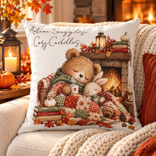 Cosy Autumn Bear & Bunny Cuddles Cushion
