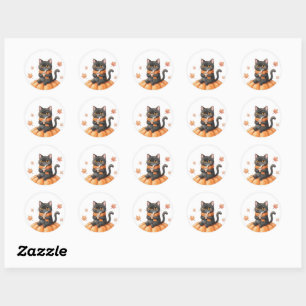 Cosy Autumn Black Cat Kawaii Pumpkin Spice Latte Classic Round Sticker