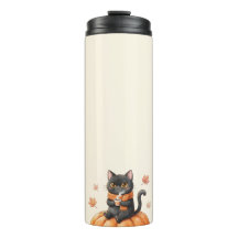 Cosy Autumn Black Cat Kawaii Pumpkin Spice Latte 