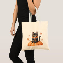Cosy Autumn Black Cat Kawaii Pumpkin Spice Latte 