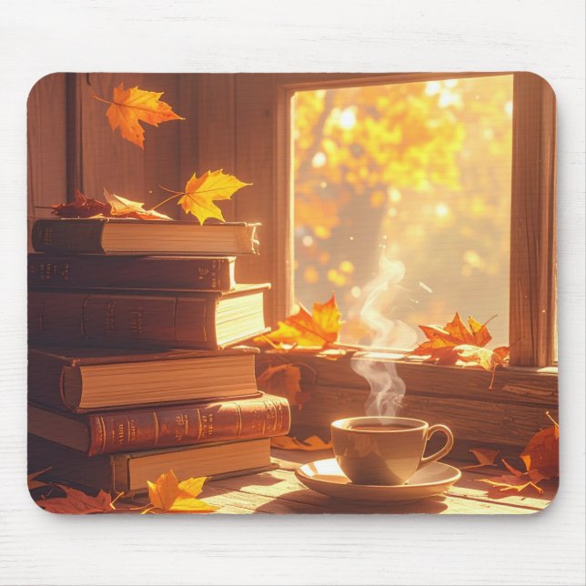 Cosy Autumn Books and Coffee Mouse Pad (Front)
