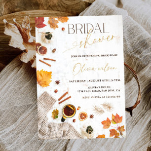Cosy Autumn Bridal Shower-Fall Leaves & Warm Party Invitation